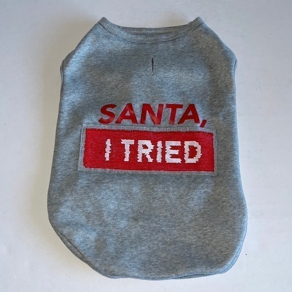 Santa I Tried, Santa I Believe Gray And Red Medium Dog Sweater